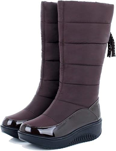 Amazon None Brand ムートンブーツ レディース ダウンブーツ ロング丈 厚底 撥水加工 プラットフォーム スノーブーツ 暖かい 雪靴 防滑 大きいサイズ フリンジ ジッパー 防寒 冬用 婦人靴 エナメル 滑らない 黒 茶 None Brand ブーツ ブーティ