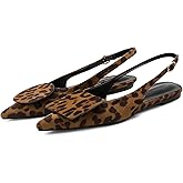 Vertundy Women's Leopard Slingback Flats Pointed Toe Flats for Women Ankle Strap Sandals Circle Square Decorative Fashion Design Pumps Suede Shoes