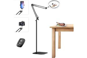 10" Overhead Phone Mount with Ring Light, 360° Circle Light - CRI >95 & Adjustable 70" Height, Selfie Ring Light Tripod for P