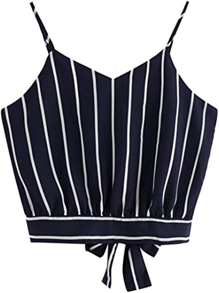 LEKODE Women Striped Camisole Self Tie Fashion V-Neck Vest