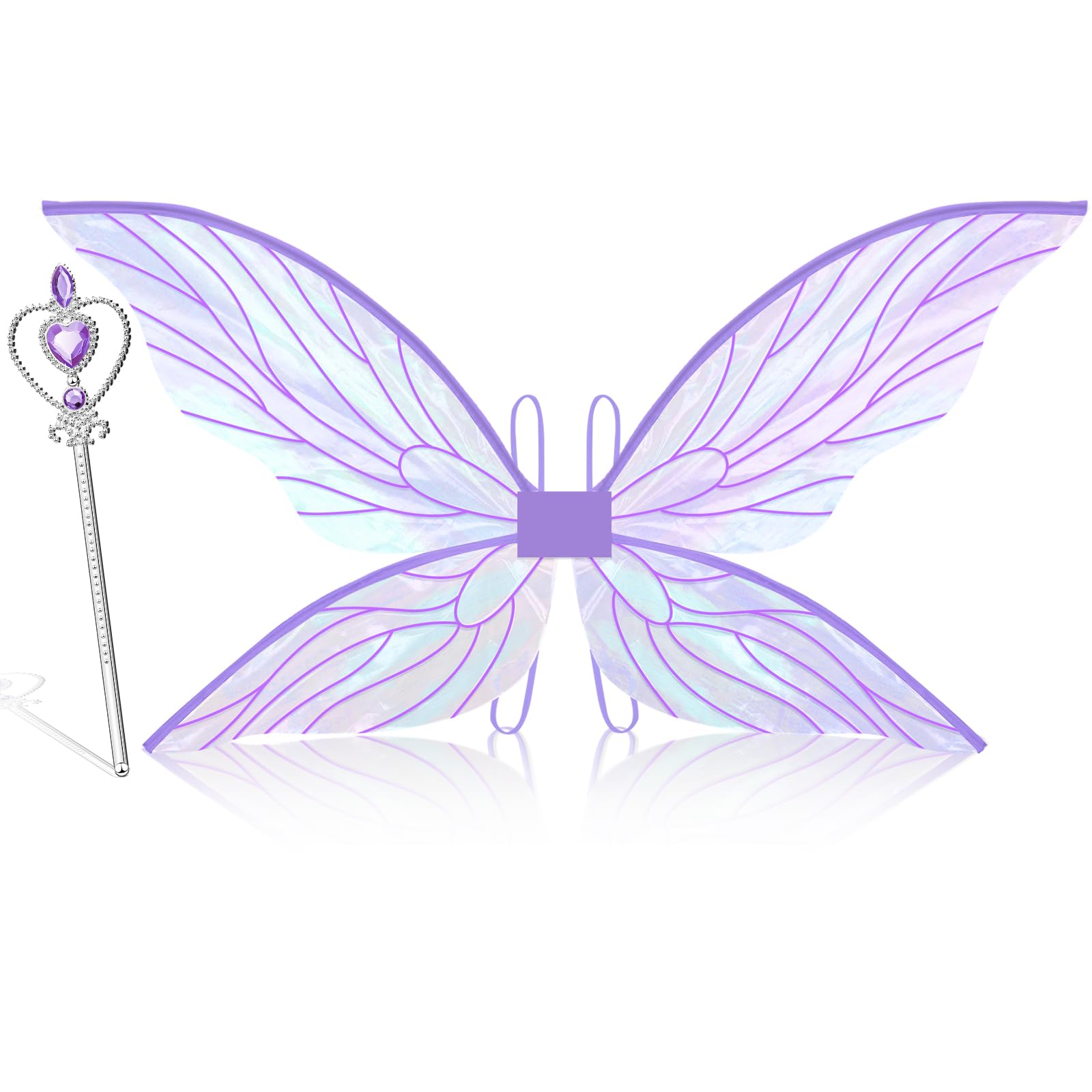 Photo 1 of Jenaai 2 Pcs Fairy Wings Halloween Costume Accessories for Girls Adult Women with Wand for Butterfly Cosplay Party(Purple)