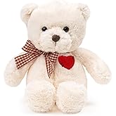 Riuhot Small Teddy Bear with Heart Cute Brown Teddy Bear Stuffed Animal Soft Stuffed Bear Plush Bear Plushie Toys Gifts for Girlfriend Boyfriend Kid