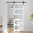 COSHOMER 30in x 84in 5-Panel Sliding Glass Barn Door with 5ft Hardware Kit Included, Easy Assembly with Pre-Drilled Holes, Waterproof, Frosted Glass for Bathroom-Fit Max Opening 28in x 82in, White