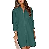 YKR Women's Button Down Shirt Dresses Cotton High Low Tunic Dress Long Sleeve Boyfriend Blouse Shirts with Pockets