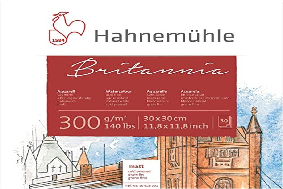 Hahnemühle Britannia Watercolour Pad Matt Natural White Watercolour Paper 300gsm 30 Sheets 30x30cm
