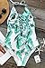 Cupshe Fashion Women's Leaves Printing Lace up Halter One Piece Swimsuit, Green