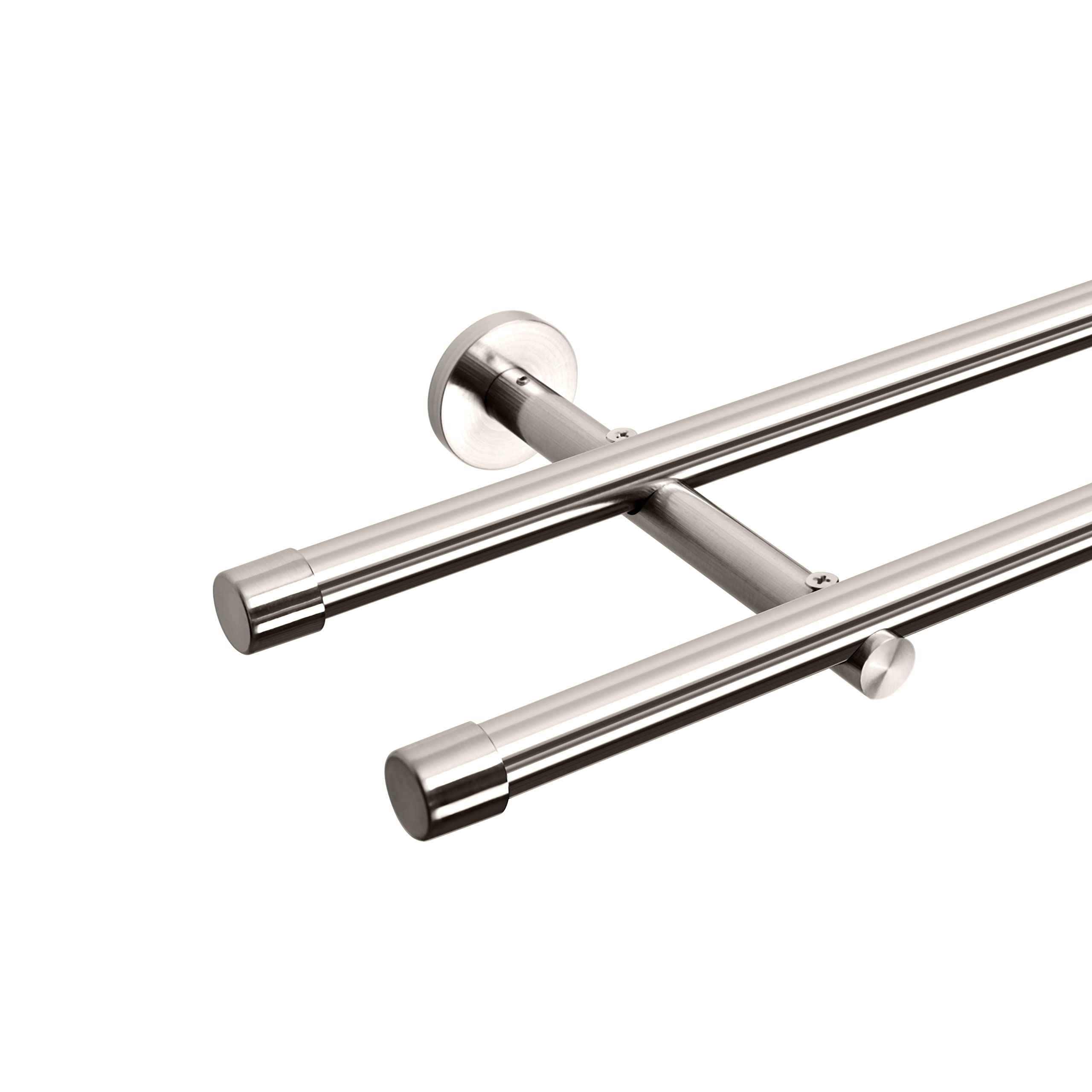Meerveil 360 cm Double Track Curtain Pole, Metal Rod, Diameter 20 mm, Stainless Steel, Curtain Pole Wall Mounting for Bedroom, Dining Room, Living Room or Kitchen, Drilling, Not Extendable