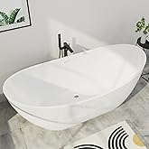 Mokleba 67" Lucite Acrylic Freestanding Bathtub, Double Slipper Shape Contemporary Soaking Tub with Toe-tap Chrome Drain, Slotted Overflow, cUPC Certified, Glossy White