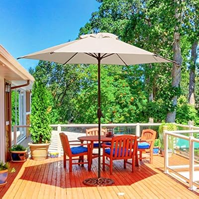 Amazon Com Abba Patio 9ft Patio Umbrella Outdoor Umbrella Patio Market Table Umbrella With Push Button Tilt And Crank For Garden Lawn Deck Backyard Pool Beige Garden Outdoor