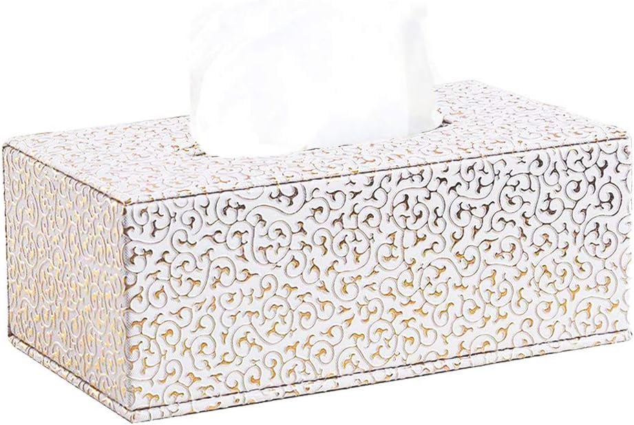 Evealyn PU Leather Tissue Box Cover Holder,Waterproof Rectangular Facial Tissues Paper Napkin Holder for Home,Office&Car Decor (White)