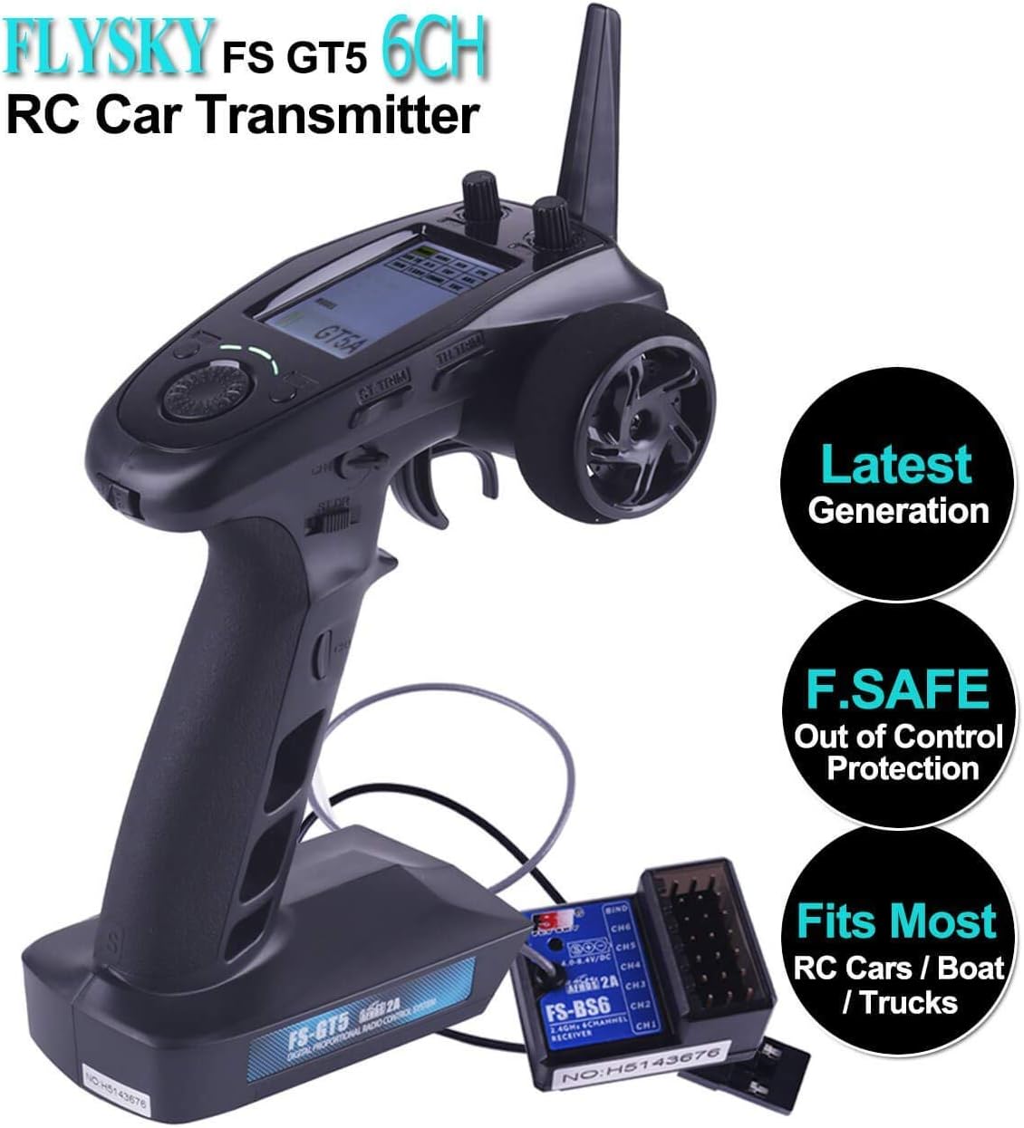 thumbnail image 2 of Rc Transmitter And Receiver Flysky FS-GT5 6-Channel RC Transmitter With FS- BS6 Gyro Receiver - 2.4G Radio Controller For Cars/Boats Flysky Gt5 Receiver 2 of 12