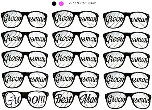 Bachelorette4Ever Set of 6 / 10 / 15 Bachelor Party Sunglasses in 2 Colors ( Black, Pink) - Party Sunglasses for Wedding, Ceremonies &amp; ( 15 Pack, Black)