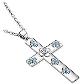 PERJI White Gold Filled Non Tarnish Cross Pendant Necklaces with Clover for Women, Christian Lucky Gift Birthday Jewelry for Her (925 Sterling Silver Base)