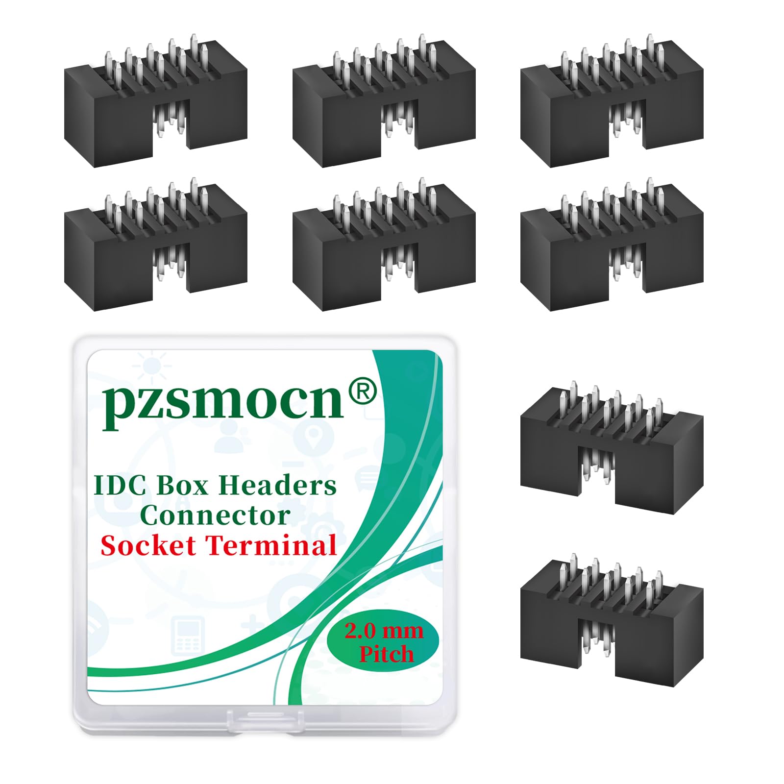 Pzsmocn 20 Pieces IDC 2 * 5 Double Row 2.0 mm Pitch JTAG ISP 10-Pin Straight Pin in-line Box Header Connector Adapter Cable Male Socket Terminal for PCB Electronic Equipment Projects.