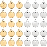 PH PandaHall 60Pcs Blank Stamping Pendants, 10mm Round Charms, 2 Colors, Stainless Steel