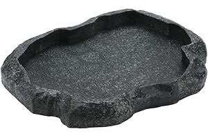 HEEPDD Reptile Bowl, Resin Rock Reptile Food and Water Feeder Pet Aquarium Ornament Terrarium Dish Plate for Tortoise Lizard Iguana(Dark Green S)