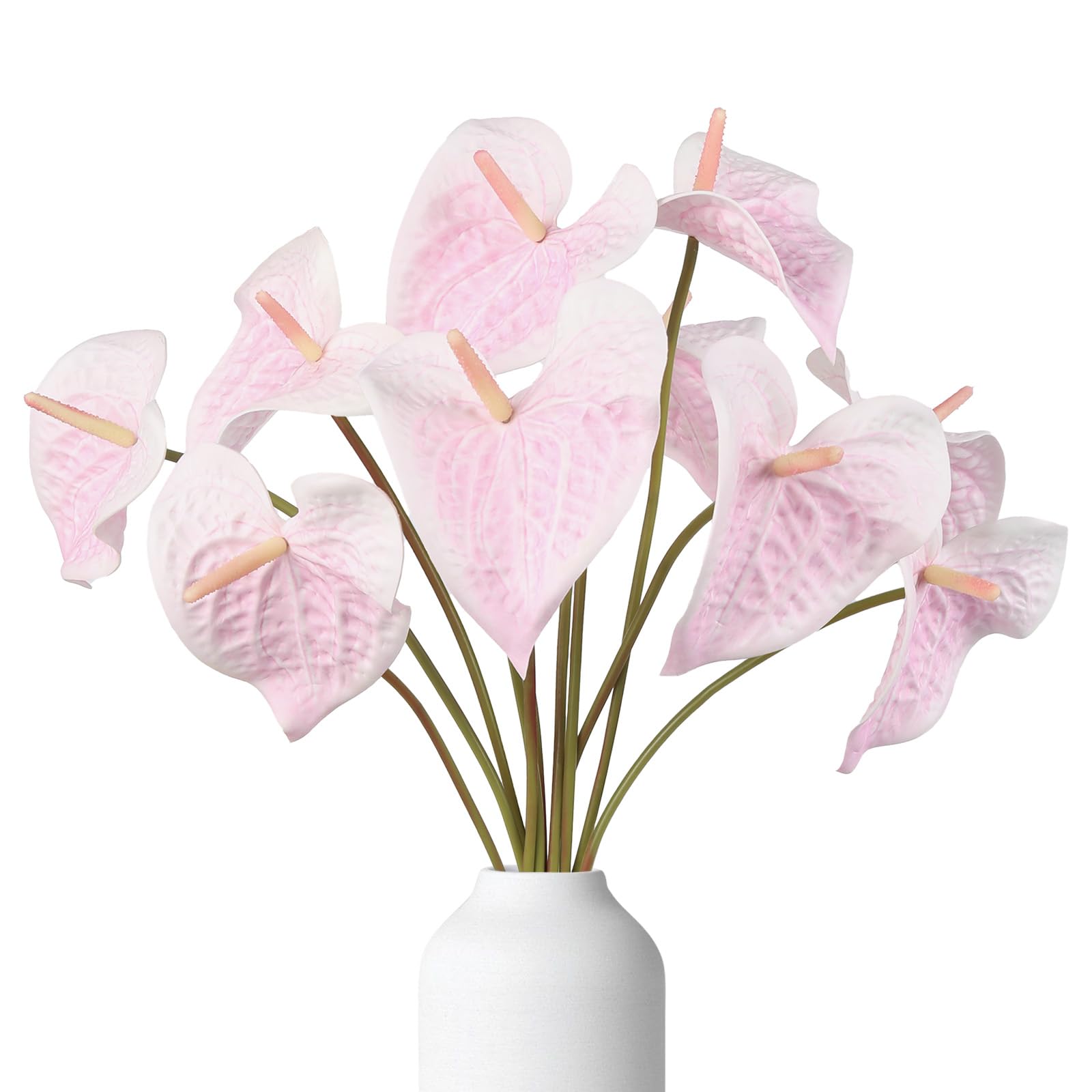 Photo 1 of Famtores Pink Anthurium Artificial Flowers 10pcs, 23.6" Fake Pink Tropical Flowers Faux Anthurium Real Touch for DIY Wedding Bouquets Centerpieces Bridal Shower Party Home Decor