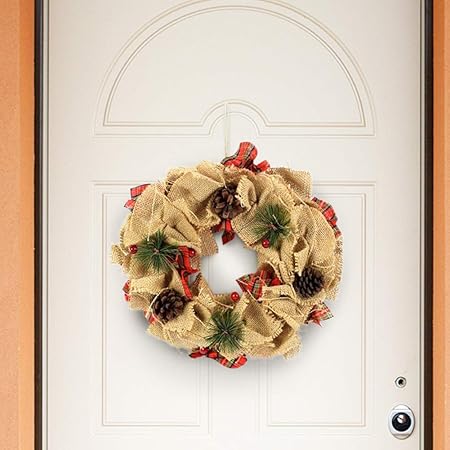 Decorazioni Natalizie Con La Juta.Christmas Presents Ghirlanda Dietroporta In Juta E Tessuto Scozzese Dietro Porta Natalizio Decorazioni Porta Natale Con Pigne Colore Beige Amazon It Casa E Cucina