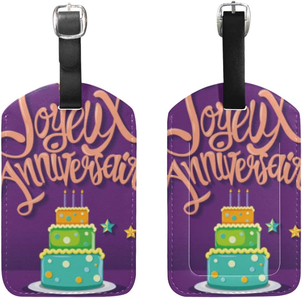 Amazon Com 2 Pieces Happy Birthday In French Joyeux Anniversaire With Tart Cake Luggage s Travel Labels Name Card Holder For Baggage Suitcase Bag Backpacks Luggage s