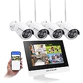 SEBIKAM 2K Wireless Security Camera System, All-in-One with 10" LCD Monitor, 4pcs 3MP Outdoor Cameras, Two-Way Audio, Easy Setup, Night Vision, APP Remote View, Motion Alert (No Hard Drive)