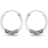 AeraVida Unique Bali Chic Tribal Coil and Ball Sterling Silver Hoop Earrings | Artistic Boho-Inspired Lightweight Jewelry for Women
