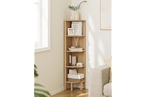 Acodaiuy Corner Shelf, 5 Tier Corner Bookshelf，Wall Corner Bookshelf for Small Space,Display Corner Shelf Stand with Storage Rack for Living Room,Bedroom,Office,Oak