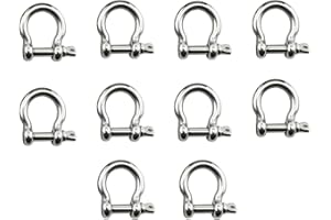 heyous 10pcs Stainless Steel Bow Shackle M4 Silver Color for Paracord Jewelry, Marine Tackle