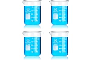 HUAOU 50ml/1.7oz Glass Beakers Set, 4pcs Lab Glassware Beaker Measuring Cups, Low Form 3.3 Borosilicate Glass Graduated Small Beaker for Science Chemistry Party Classroom Kitchen