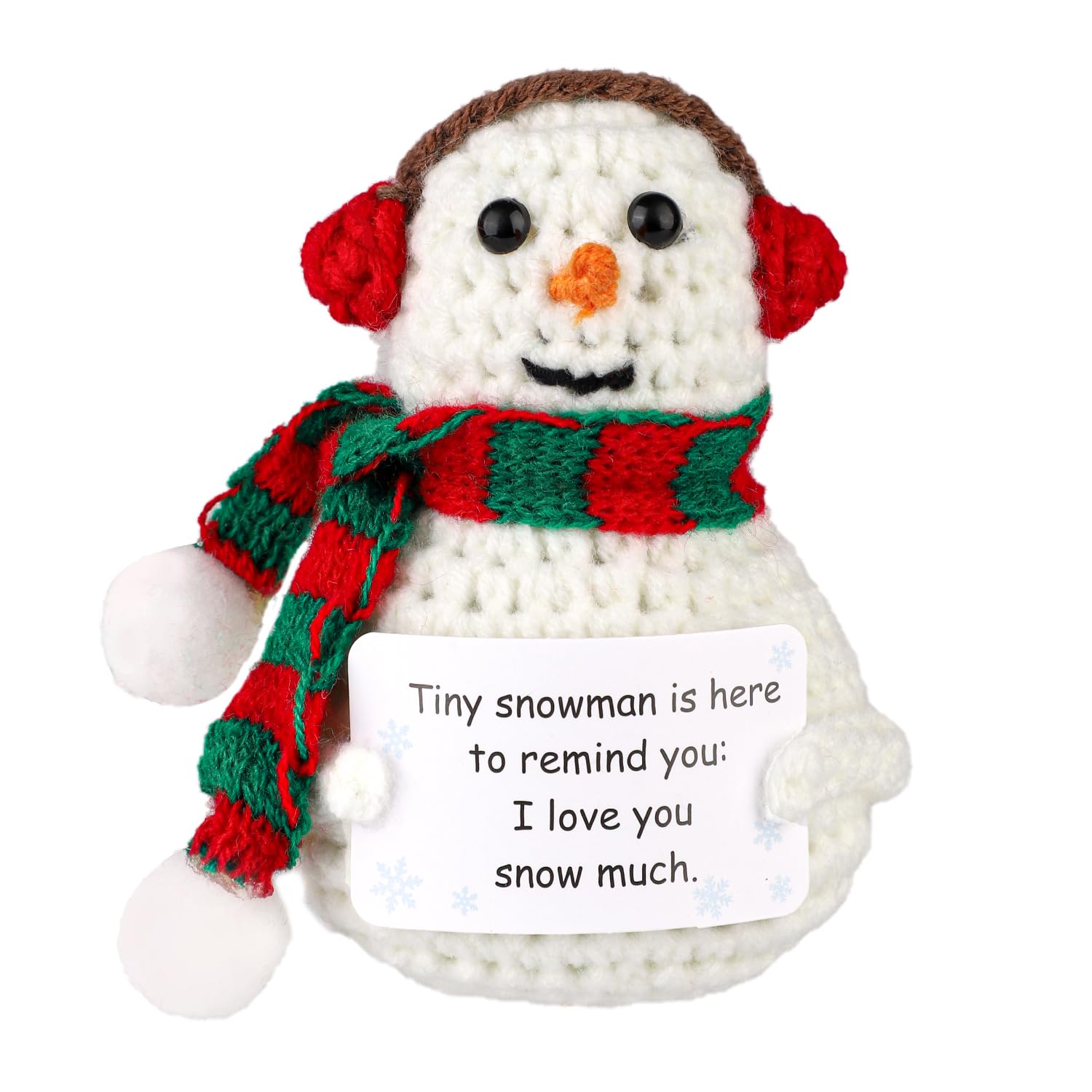 Gosknor Positive Snowman, Funny Knitted Snowman Inspirational Gift with Positive Card Crochet Potato Cute Crocheted Positive Christmas Encouragement Doll for Room Office Desktop Decoration