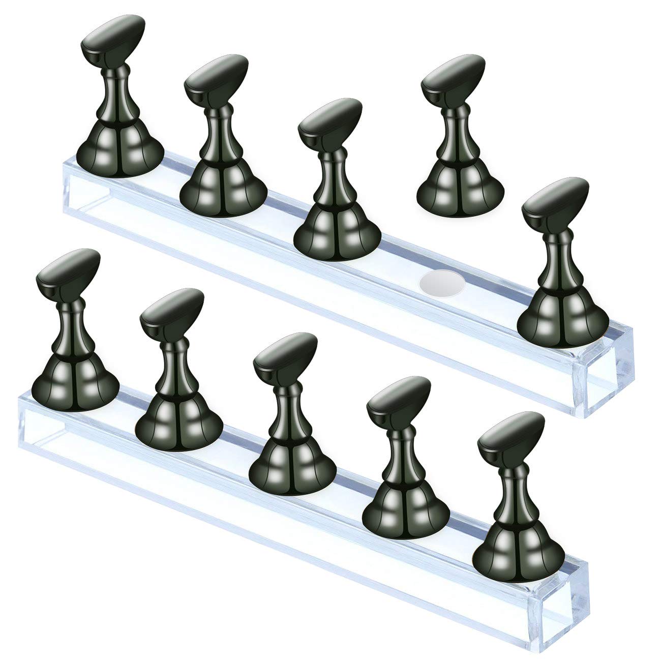 2 Set black Acrylic Nail Art Display Stand Magnetic Nail Tips Practice Holder Stand DIY Display Stands for False Nail Tip Manicure Tool Home Salon (black metallic green)