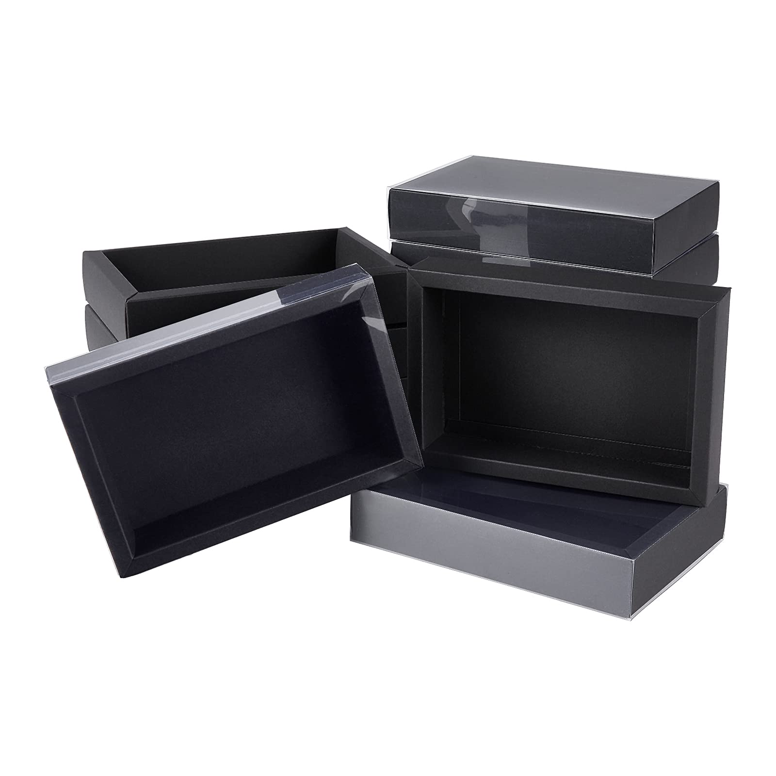 BENECREAT Black Kraft Boxes with PVC Window - 12 Pack Rectangle Gift Wrapping Boxes, 18.6x12.3x3.5cm for Party Favor Treats, Candy and Jewelry Crafts
