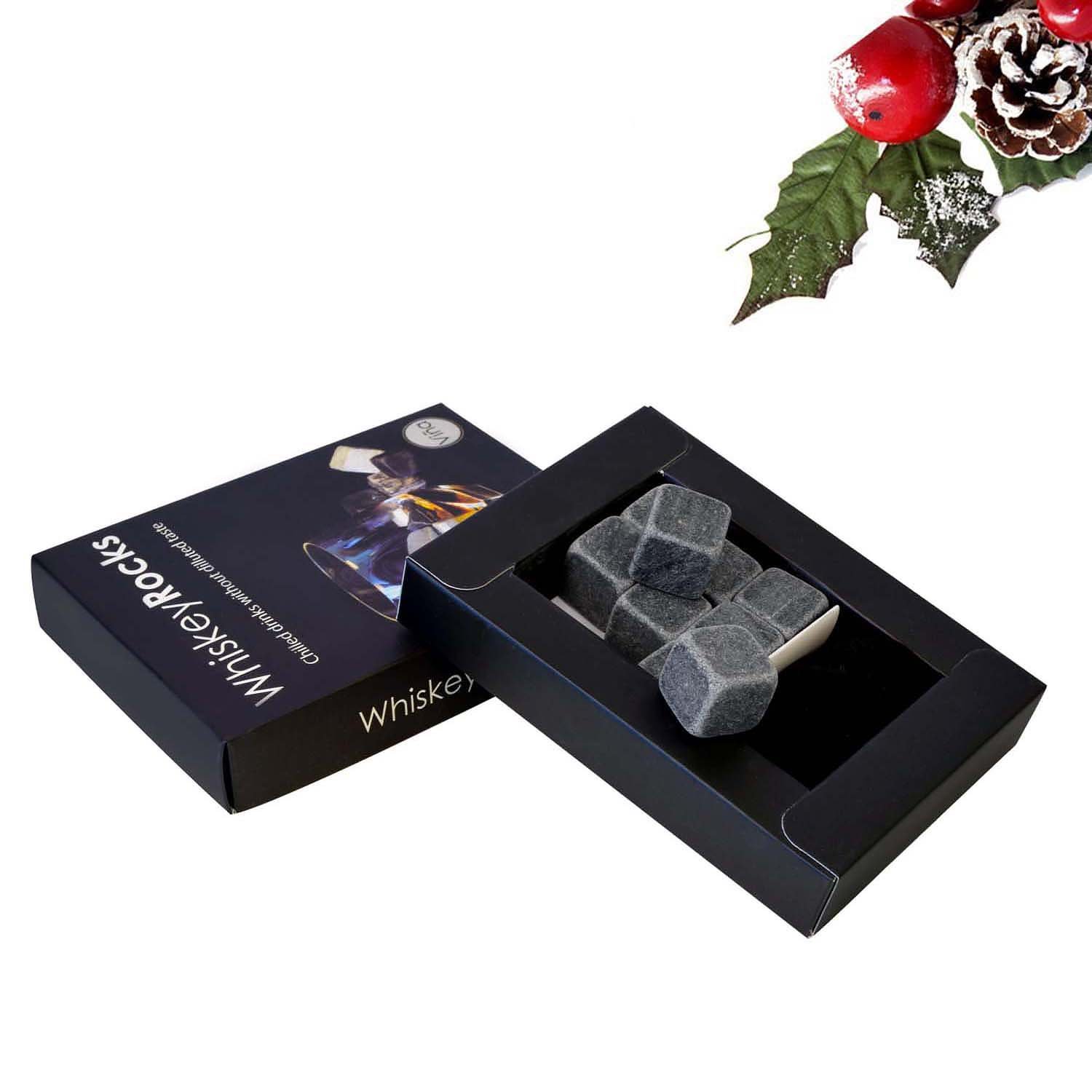Vina Whiskey Wine Chiller Stones Set, 9 Premium Chilling Ice Rocks for Beer Bourbon etc. Chill Any Beverage Without Diluting It, with a Black Storage Pouch，Dark Grey
