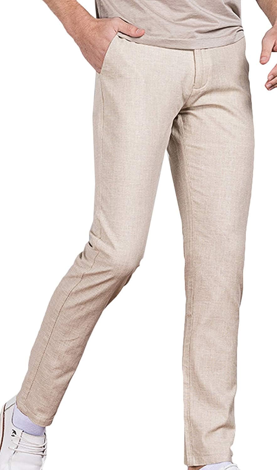 Herren Leinenhose Slim Fit - Leichte Sommerhose Mit Elastischer Taille