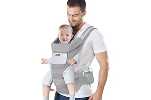 IULONEE Newborn Baby Carrier Ergonomic Infant Carrier with Hip Seat Lumbar Support Multi-Position Front and Back Carry for Newborn, Infant & Toddler 3 Months to 3 Years 7-45lbs (Grey)