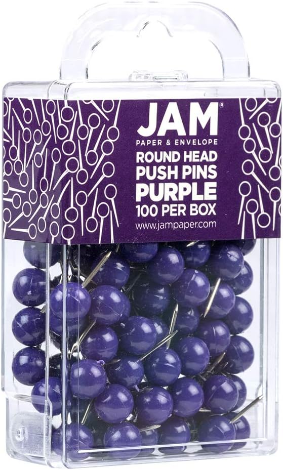 JAM PAPER Colourful Push Pins - Round Head Map Thumb Tacks - Purple Pushpins - 100/Pack - Image 3