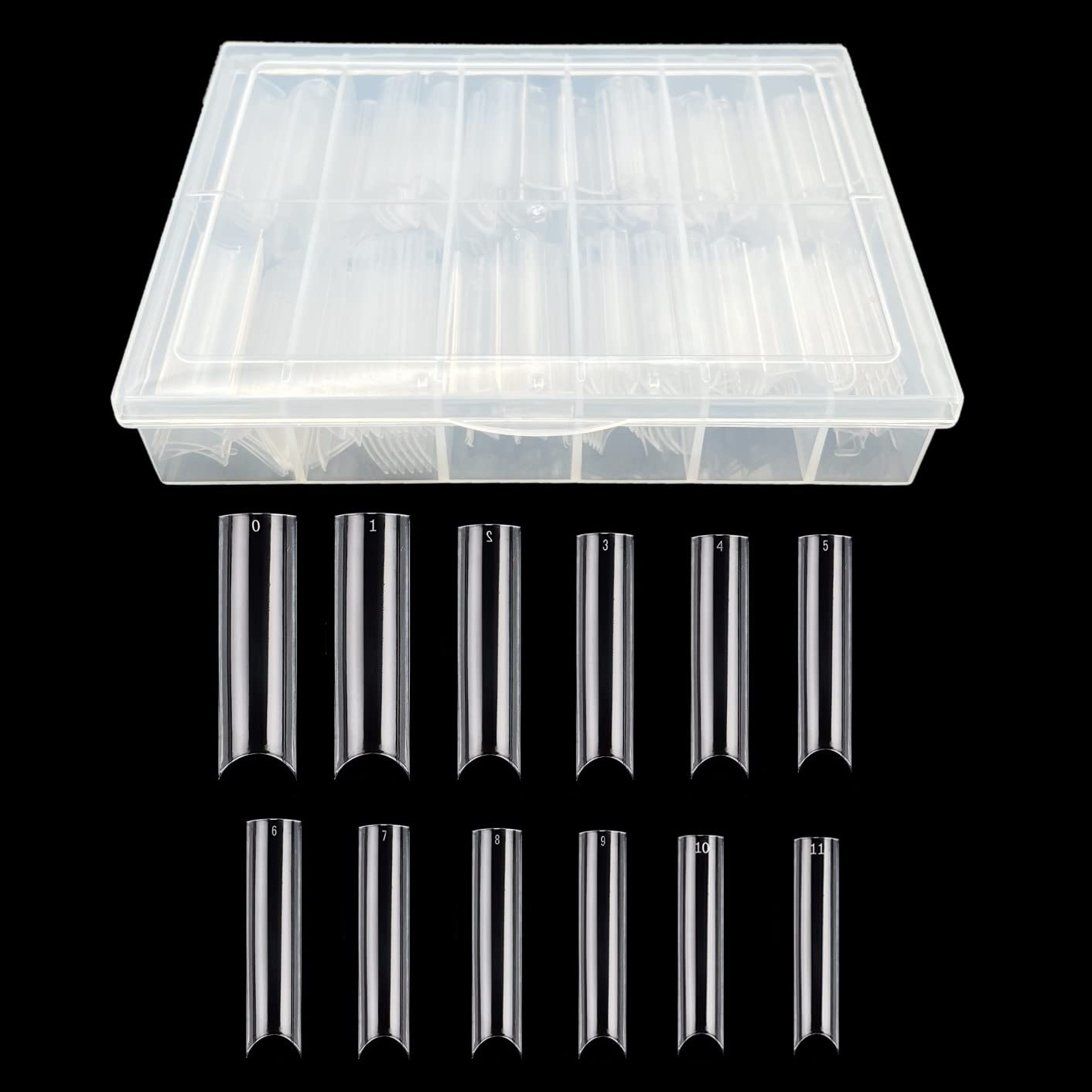 JZK 240x Clear C Curve Half Cover Square Nail Tips Extra Long For Acrylic Extensions, Square False Finger Nail Tips For Gel And Acrylic Nails, False Nail Extension Tips