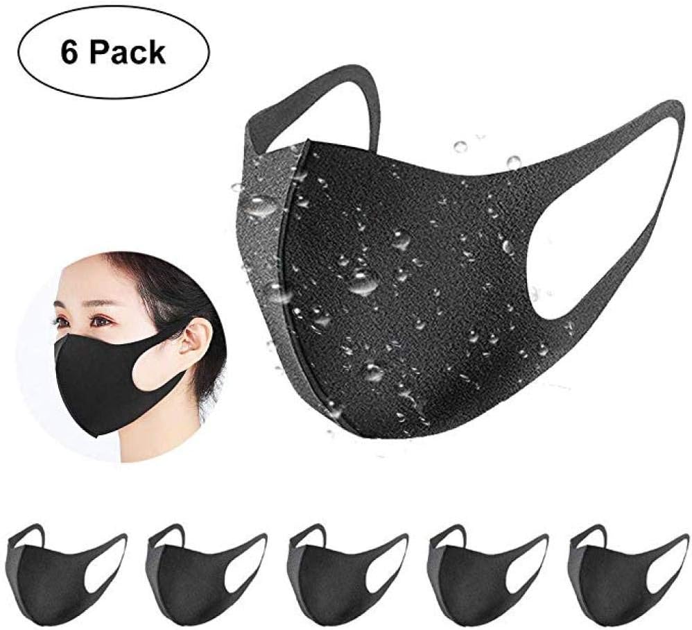 Black Sponge Face Mask, Dust Respirator 6 Pcs Stylish Reusable Mask Face, 3D Elastic Washable Unisex Respirator, Suitable For Outdoor Activities And Urban Commute