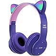 Yuhoo Kids Headphones, Cat Ear LED Light Up Bluetooth 5.0 Foldable Wireless Gaming Headset for Kids Adult, Comfortable Built-in Mic Noise Cancelling Over Ear Headphones(Purple)