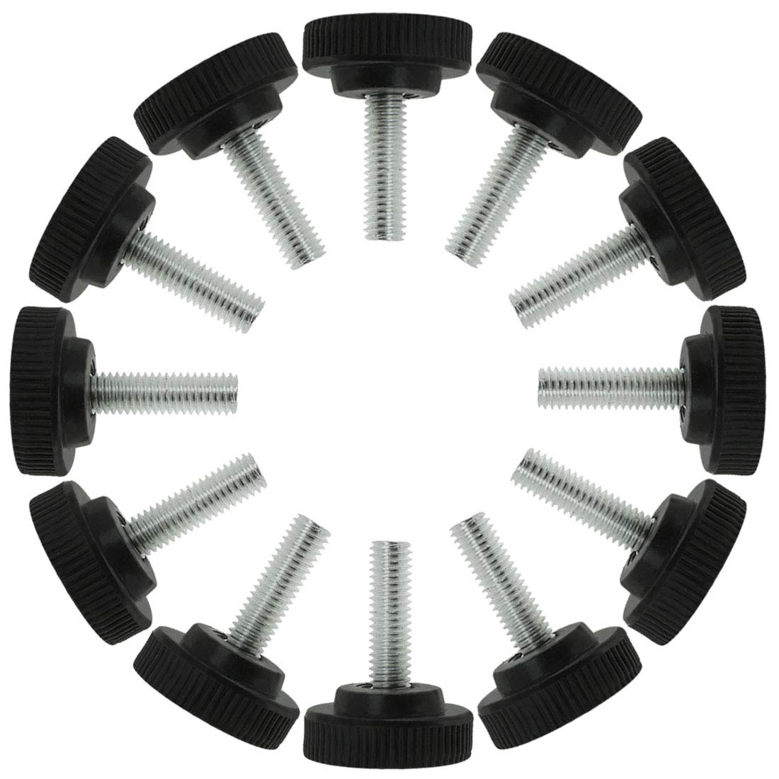 Sourcingmap M8 x 25 x 30mm Screw on Furniture Glide Leveling Feet Adjustable Leveler Pad for Chair Industrial Machine Desk Leg 12 Pack, Black and Silver Tone