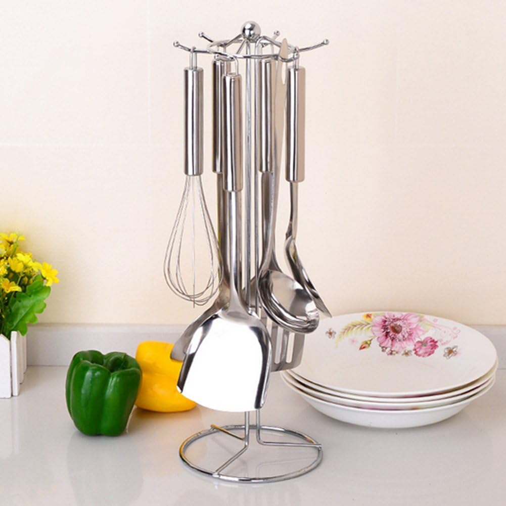 JINBEST Kitchen Rotating Cooking Utensil Rack Storage Solutions Kitchen Tool Organizer Holder Stand 304 Stainless Steel (Kitchen Rotating Cooking Utensils Rack)