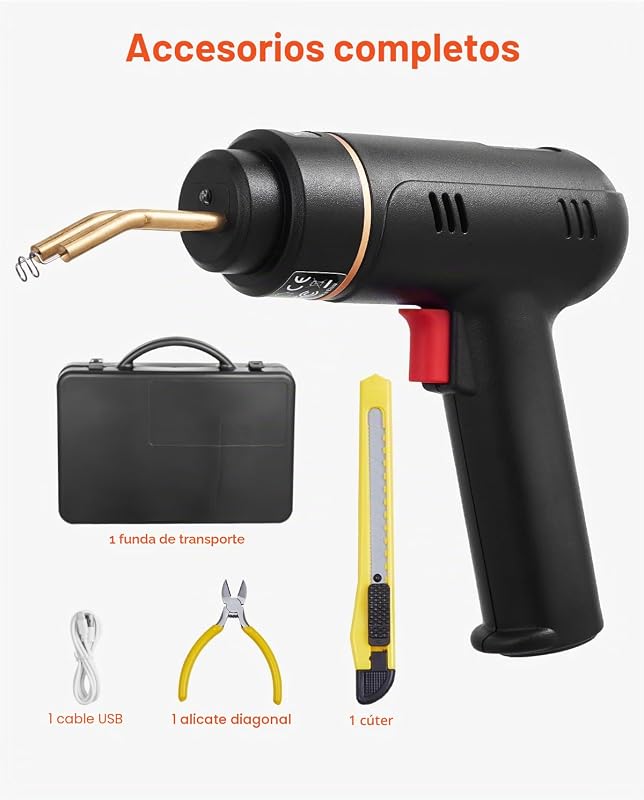 Soldadora de plástico sem fios de 120 W com 400 peças de 4 tipos de grampos quentes, pistola de soldadura recarregável de grampos quentes, para reparação de fissuras em plástico, 225 x 160 x 53 mm