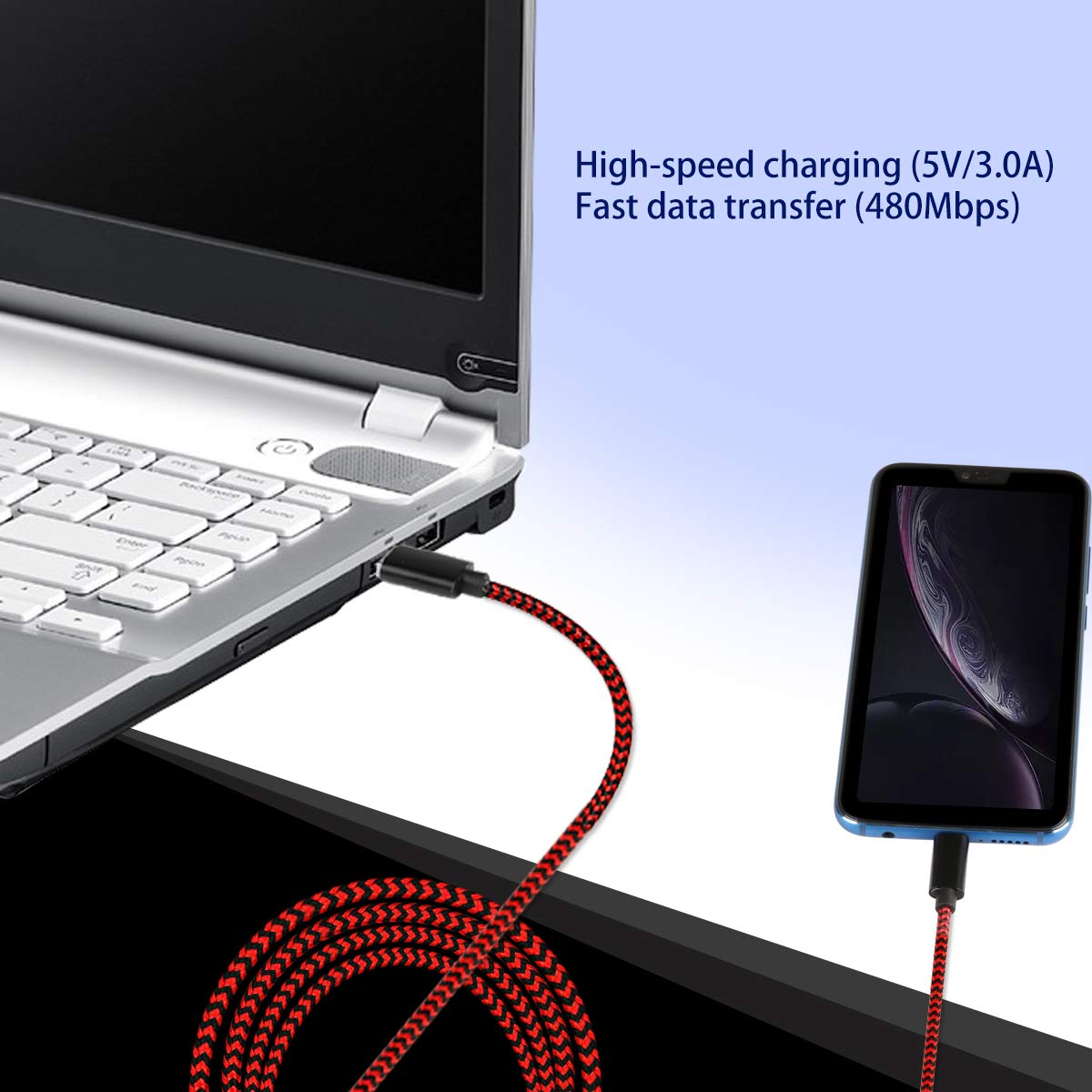 USB Type C Cable 10ft, USB C to USB A Fast Charger,Long Nylon Braided Fast Charging and Data Sync Cord for Samsung Galaxy S10/ S9 / S9+ / S8 / S8+ / Note 8,LG V20 G5 G6, Pixel,MacBook, Nintendo Switch