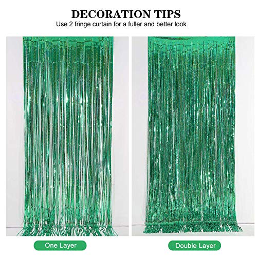 Tinsel Backdrop 2 Packs 3ftx8ft Green Fringe Backdrop for Parties