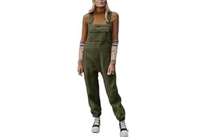 SOMTHRON Women's Winter Fleece Overalls Loose Bib Pants Adjustable Strap Sleeveless Fuzzy Warm Jumpsuits