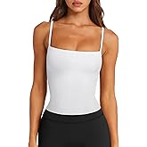 LASLULU Sports Bras for Women Square Neck Padded Adjustable Spaghetti Strap Backless Sleeveless Workout Long Tank Tops