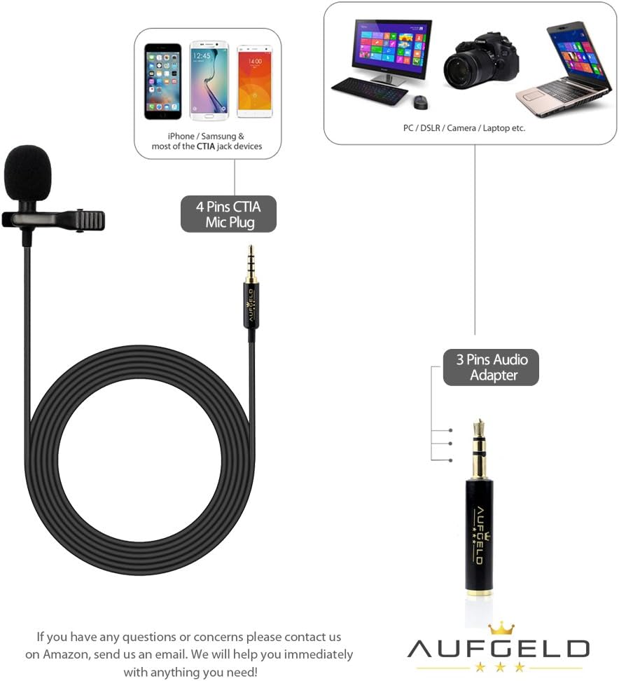Professional Best Small Mini Lavalier Lapel Omnidirectional Condenser Microphone for Apple iPhone Android Windows Cellphones Clip On Interview Video Voice Podcast Noise Cancelling Mic Blogger Vlogger: Musical Instruments