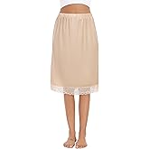 Lovasy Satin Half Slip for Women Under Dress Lace Long Underskirt Anti-Static Skirt Slips for Underdress S-3XL
