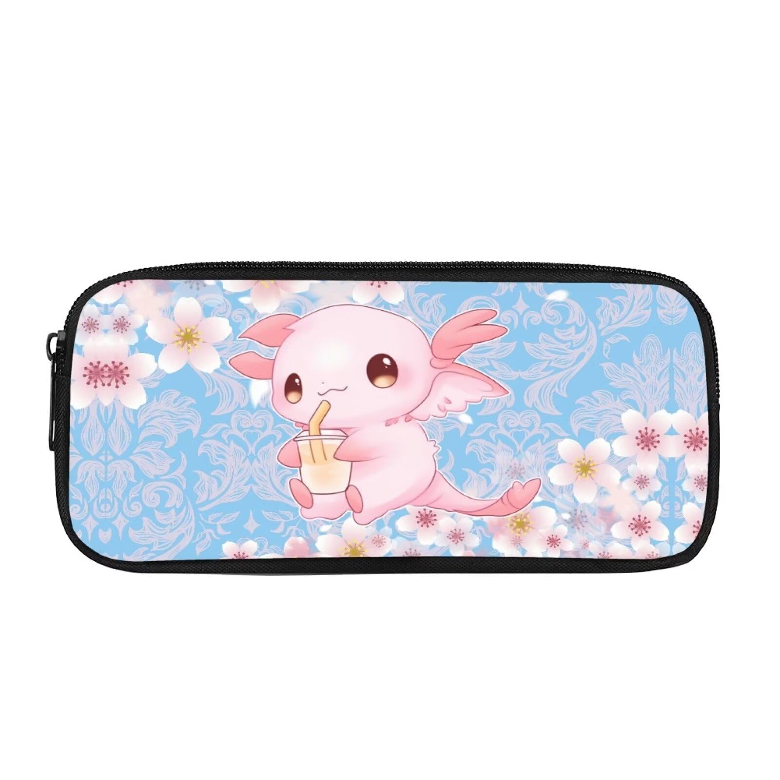 Showudesigns Cute Axolotl Pencil Cases for Girls Pen Case Organiser for Teenage Kids Student School Supplies Pink Cherry Blossom Flower Blue — image 1