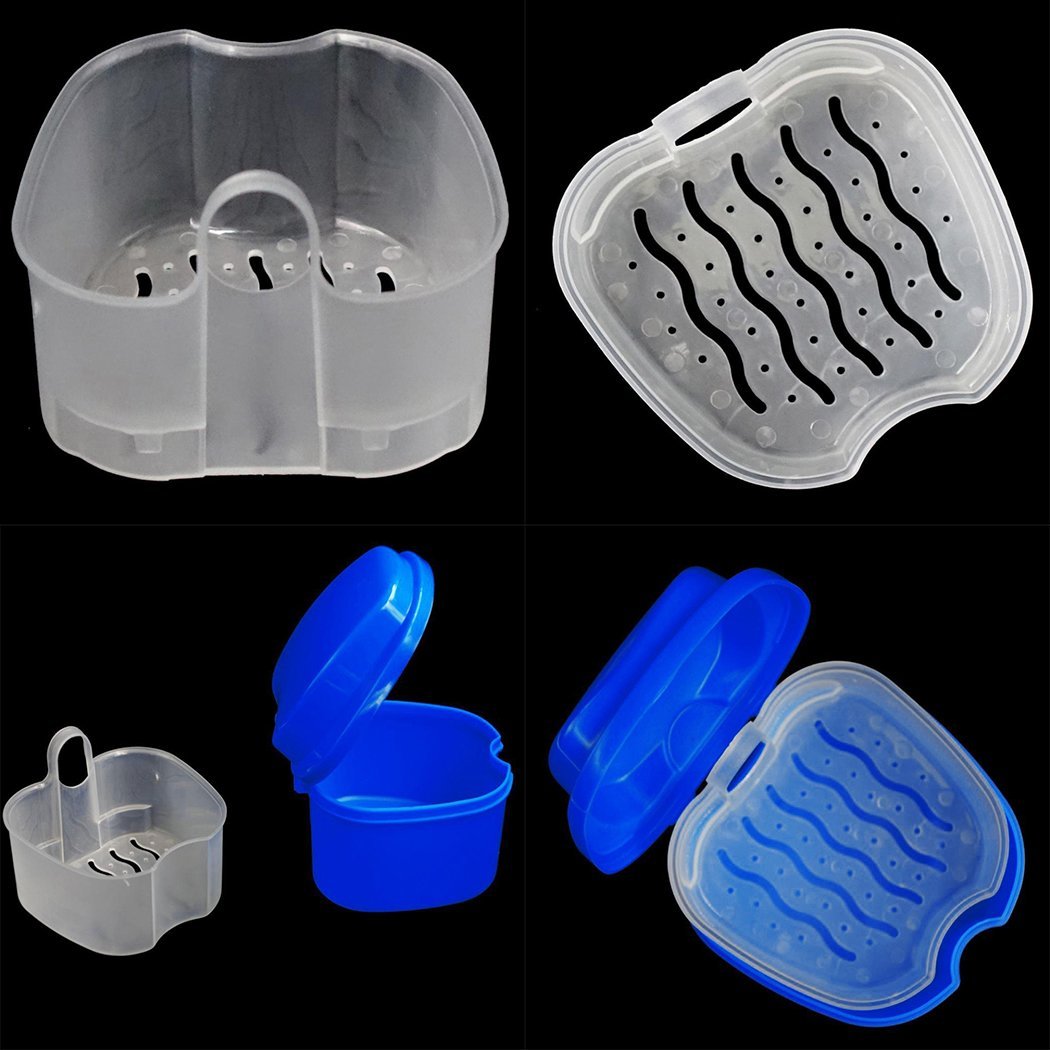 Denture Bath Box Case, Hatisan False Teeth Storage Box with Hanging Net Container, Premium Mouth Guard Box with Cleaning Brush (2Pcs) …: Health & Personal Care