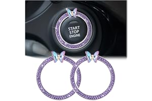 KHGUZ 2PCS Bling Car Engine Start Stop Decoration Ring, Crystal Rhinestone Auto Push Start Button Ignition Ring Sticker, Vehicle Decor Accessories for Women Girls, Universal for Vehicles (Purple)